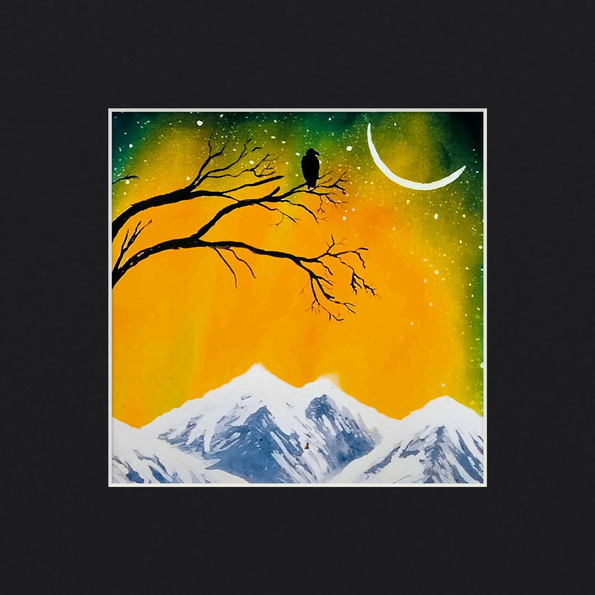 Lone Raven in the Northern Lights