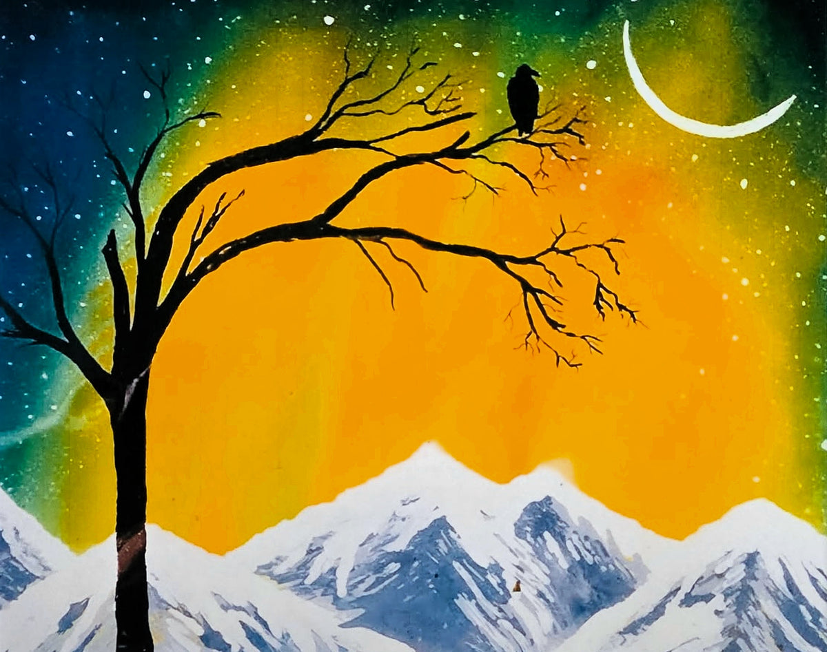 Lone Raven in the Northern Lights
