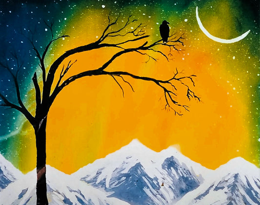 Lone Raven in the Northern Lights