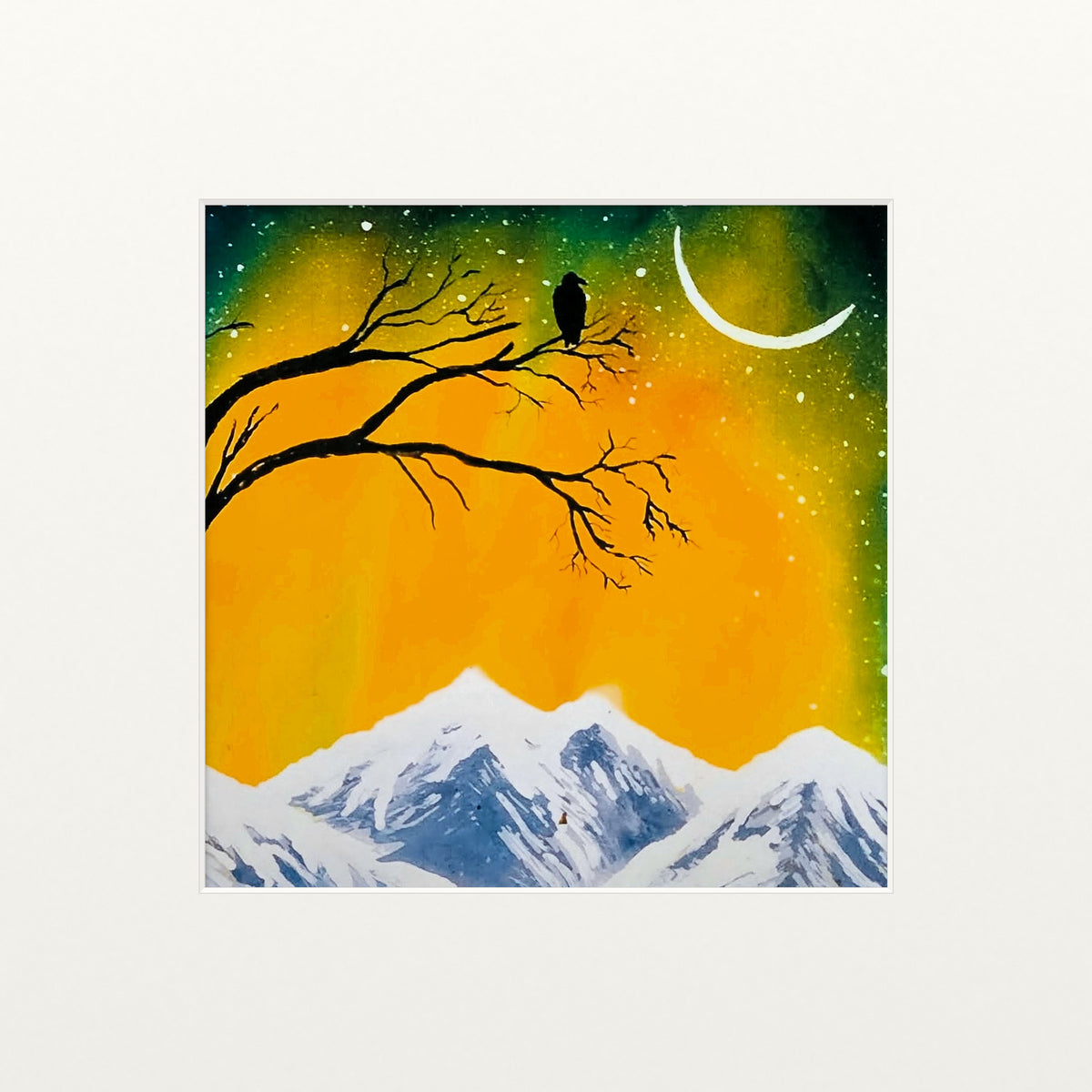 Lone Raven in the Northern Lights